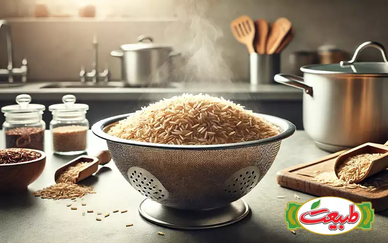پخت برنج قهوه‌ای به روش آبکش