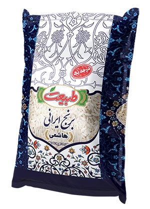 تصویر بسته‌ بندی برنج ایرانی با دانه‌ های بلند و خوش‌ عطر – برند طبیعت سبز