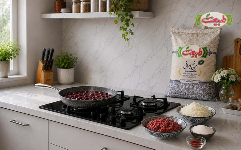 مواد لازم برای تهیه آلبالو پلو